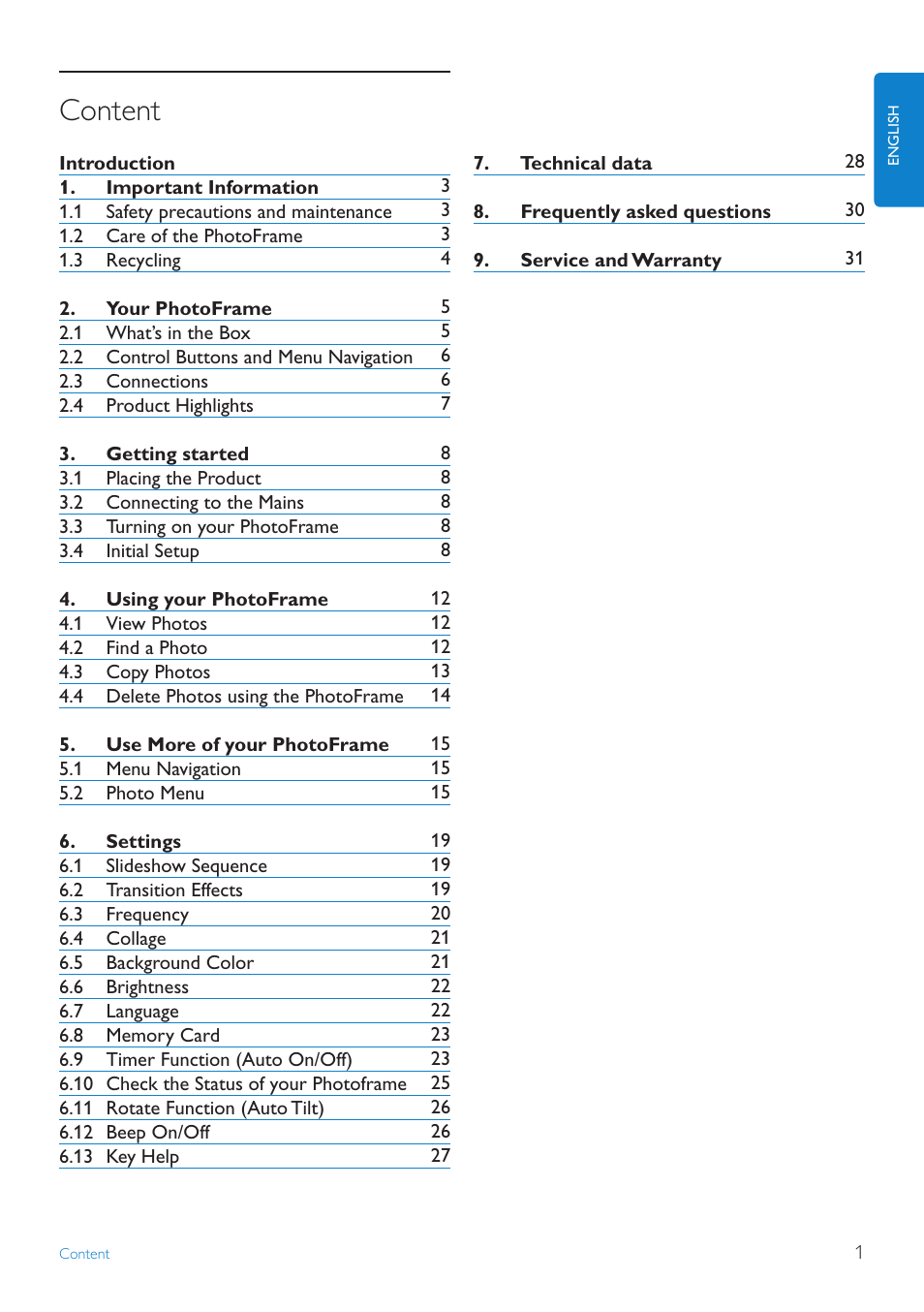 Content | Philips 6FF3FP User Manual | Page 3 / 38