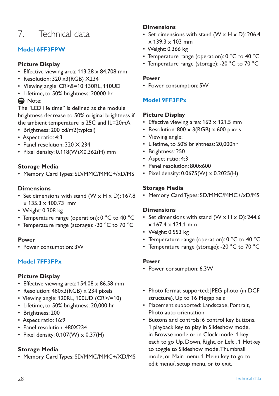 Technical data | Philips 6FF3FP User Manual | Page 30 / 38