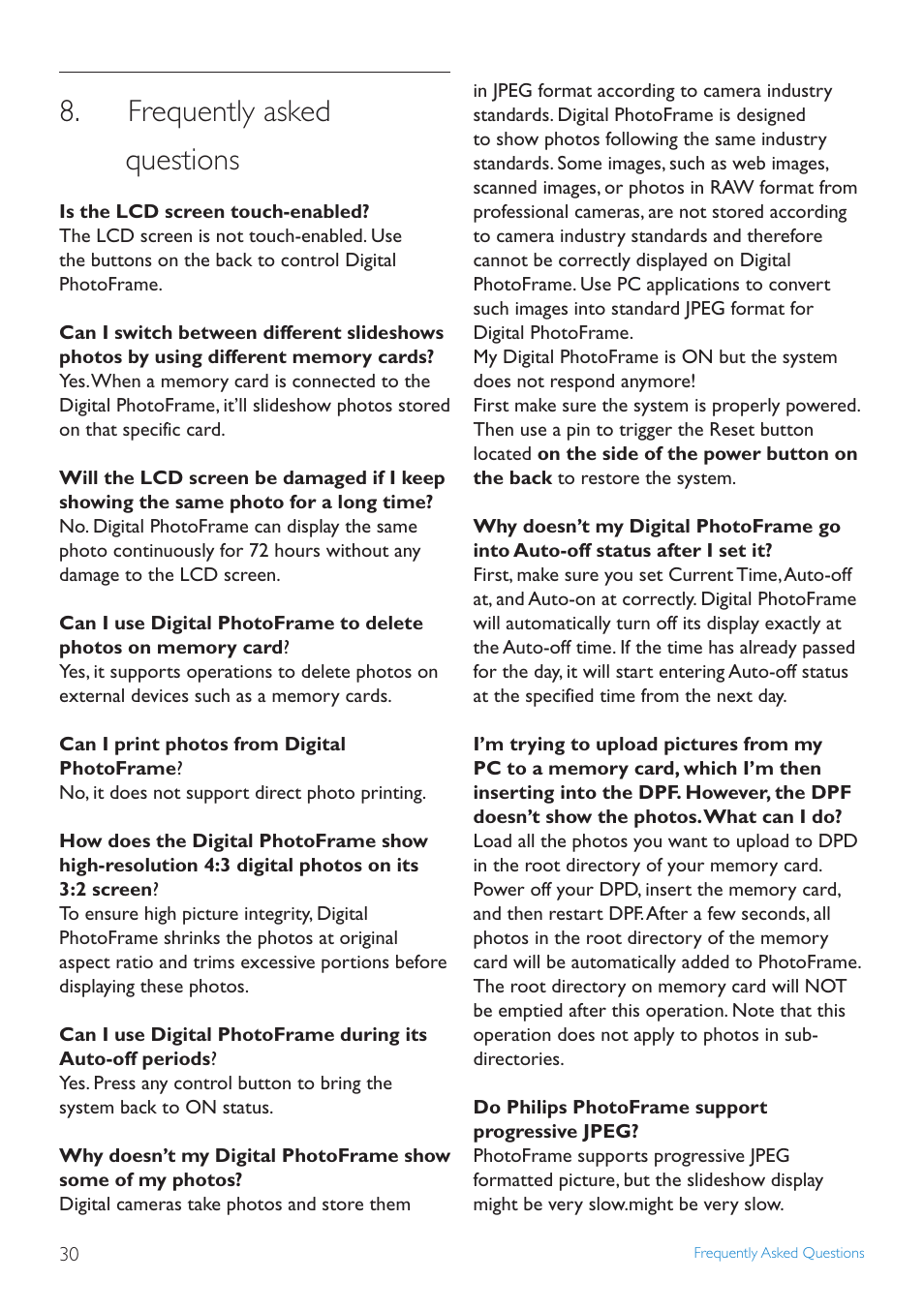 Frequently asked, Questions | Philips 6FF3FP User Manual | Page 32 / 38