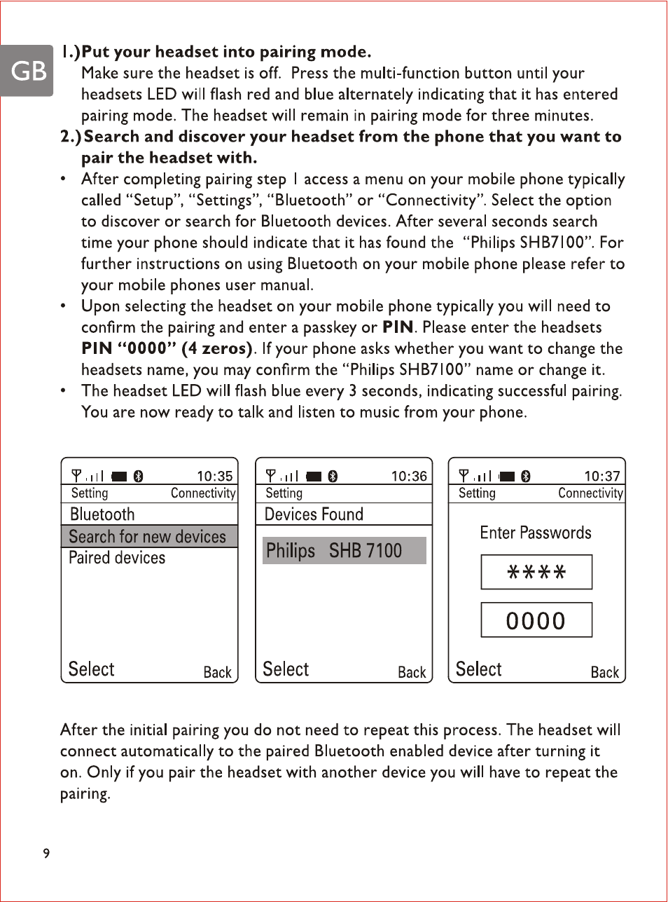 Select, Philips shb7100, Seiect | Philips SHB7103 User Manual | Page 11 / 107