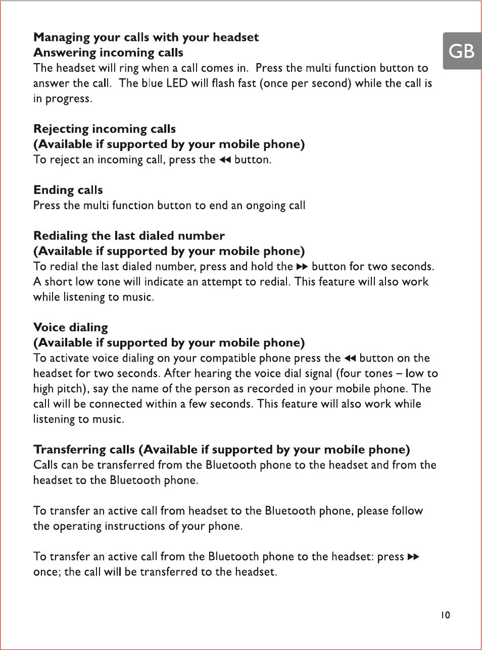 Rejecting incoming calls, Ending calls, Voice dialing | Philips SHB7103 User Manual | Page 12 / 107