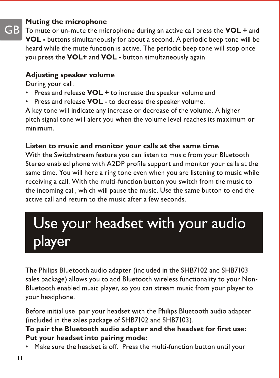 I muting the microphone, Adjusting speaker volume, Use your headset with your audio player | Philips SHB7103 User Manual | Page 13 / 107