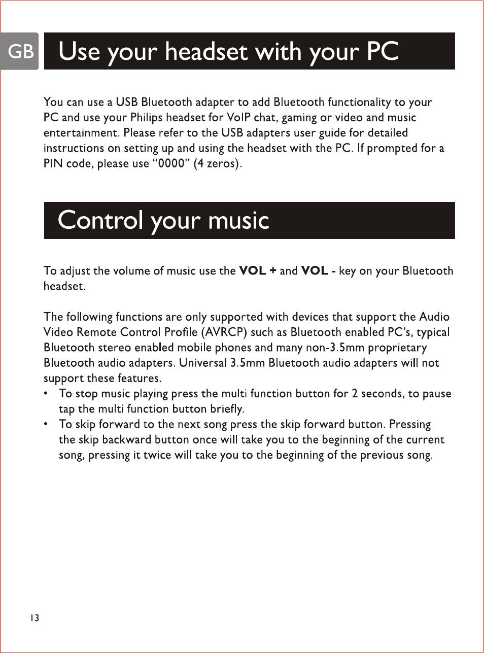 Gbi use your headset with your pc, Control your music, Use your headset with your pc | Philips SHB7103 User Manual | Page 15 / 107