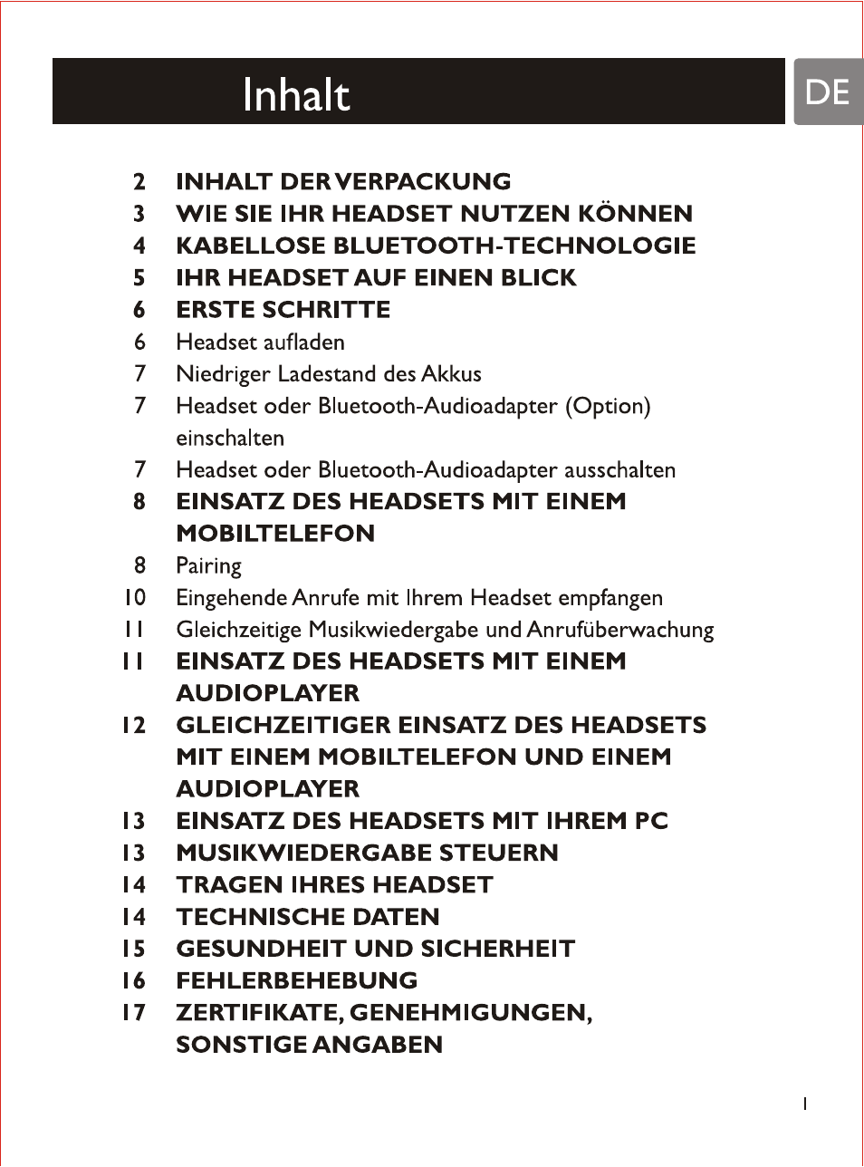 Inhalt | Philips SHB7103 User Manual | Page 20 / 107