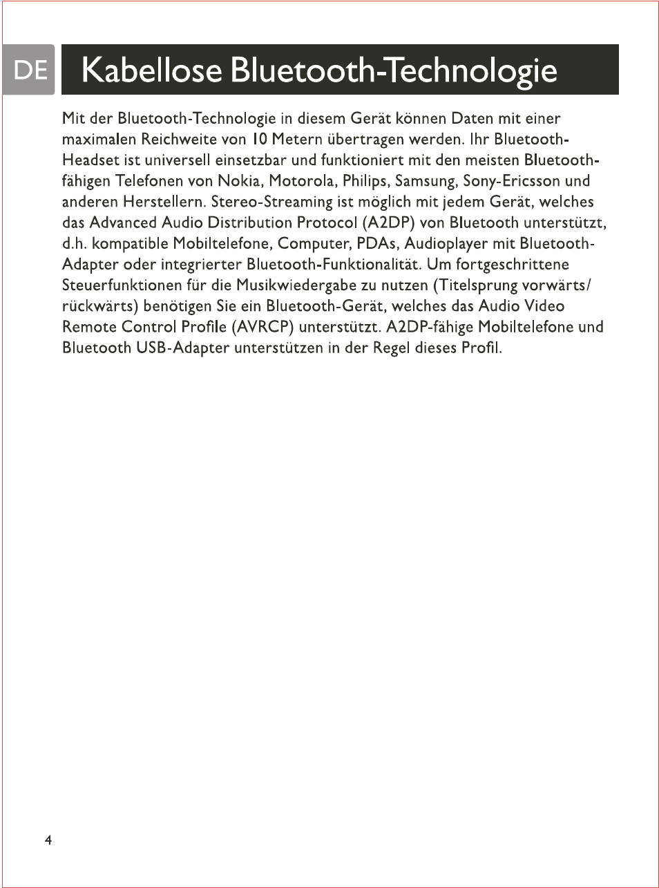 De i kabellose bluetooth-technologíe, Kabellose bluetooth-technologíe | Philips SHB7103 User Manual | Page 23 / 107