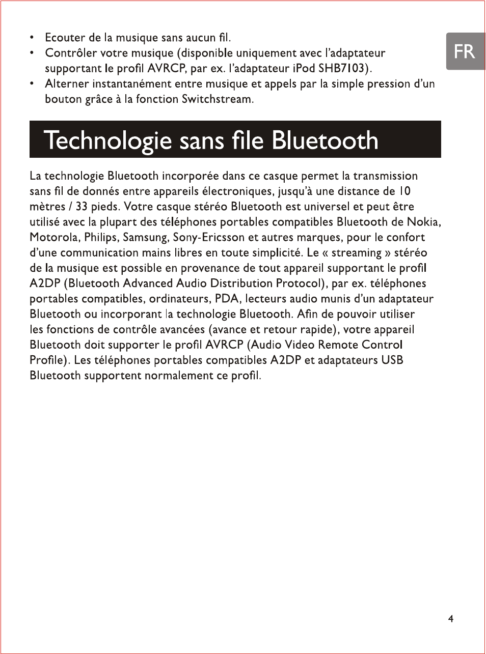 Technologie sans file bluetooth | Philips SHB7103 User Manual | Page 40 / 107