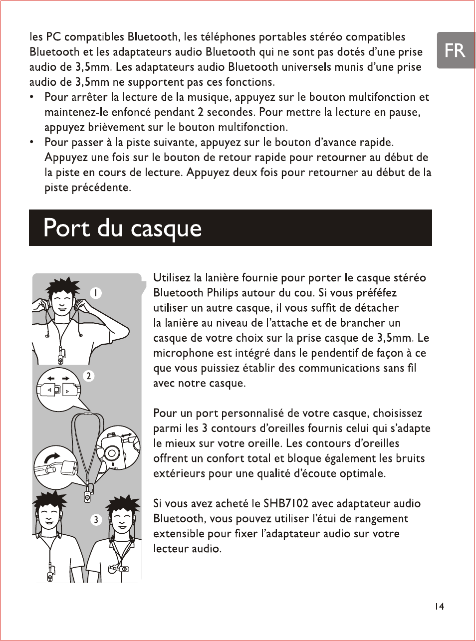 Port du casque | Philips SHB7103 User Manual | Page 50 / 107