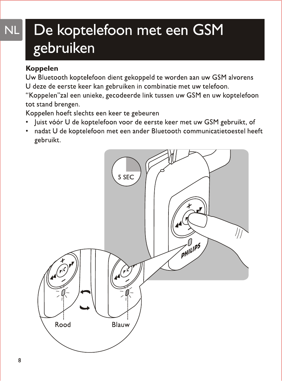 Nli de koptelefoon met een gsm gebruiken, Koppelen, I de koptelefoon met een gsm gebruiken | Philips SHB7103 User Manual | Page 61 / 107