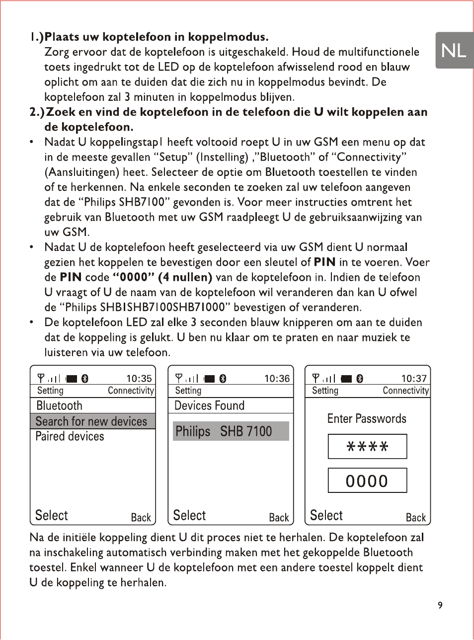 Select, Philips shb7100 | Philips SHB7103 User Manual | Page 62 / 107