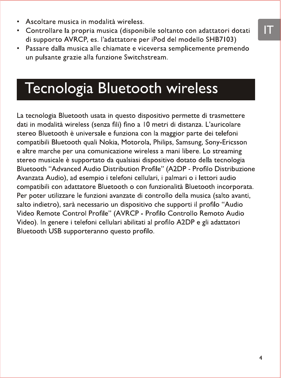 Tecnologia bluetooth wireless | Philips SHB7103 User Manual | Page 74 / 107