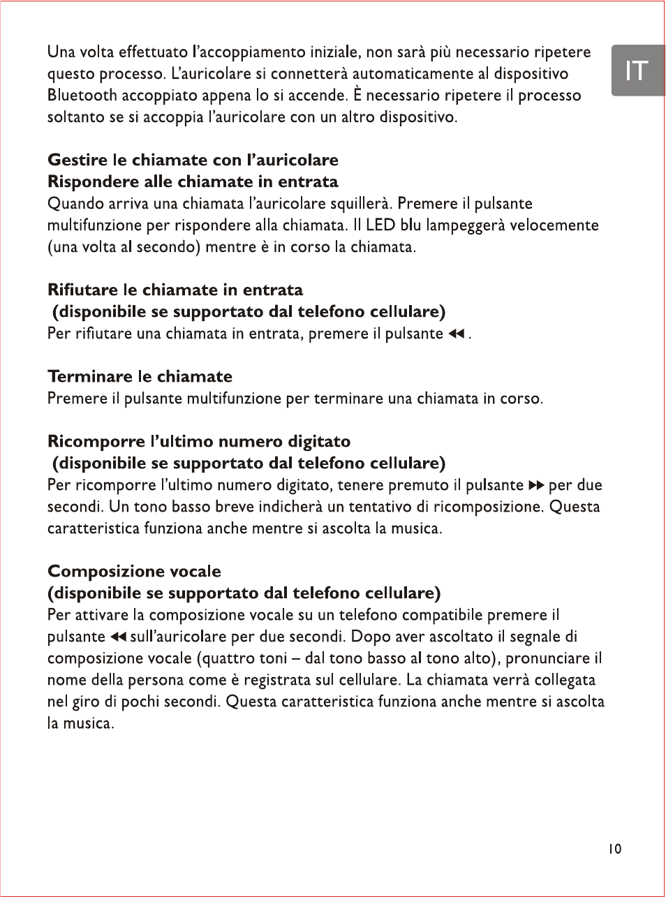 Rifiutare le chiamate in entrata, Terminare le chiamate, Composizione vocale | Philips SHB7103 User Manual | Page 80 / 107