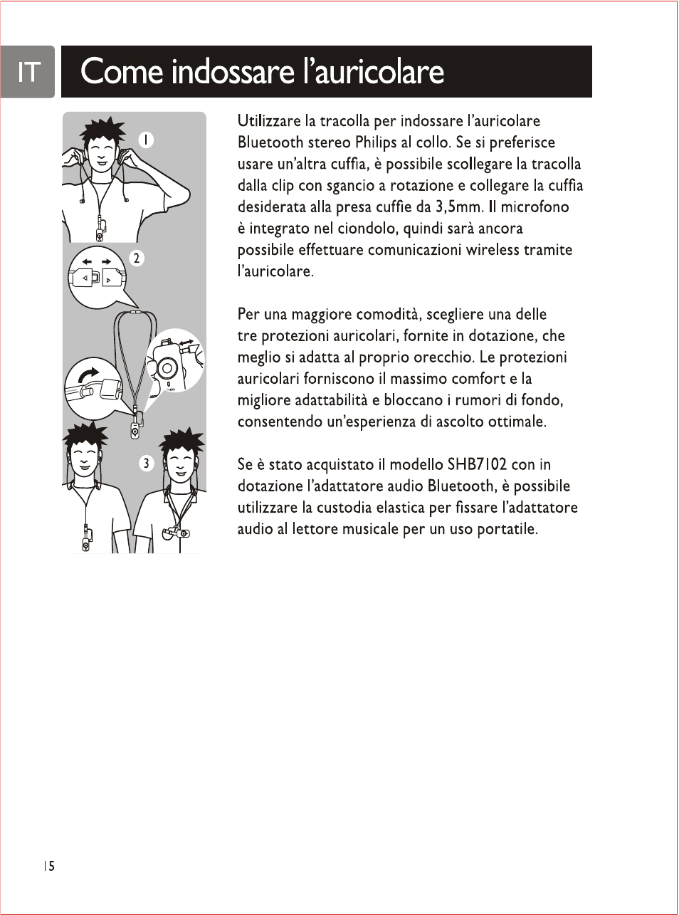 It i come indossare l’auricolare, I come indossare l’auricolare | Philips SHB7103 User Manual | Page 85 / 107