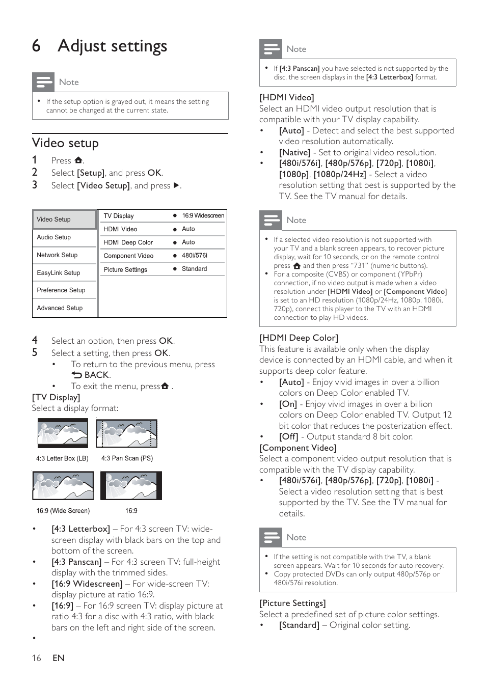 6 adjust settings | Philips BDP3100 User Manual | Page 16 / 46