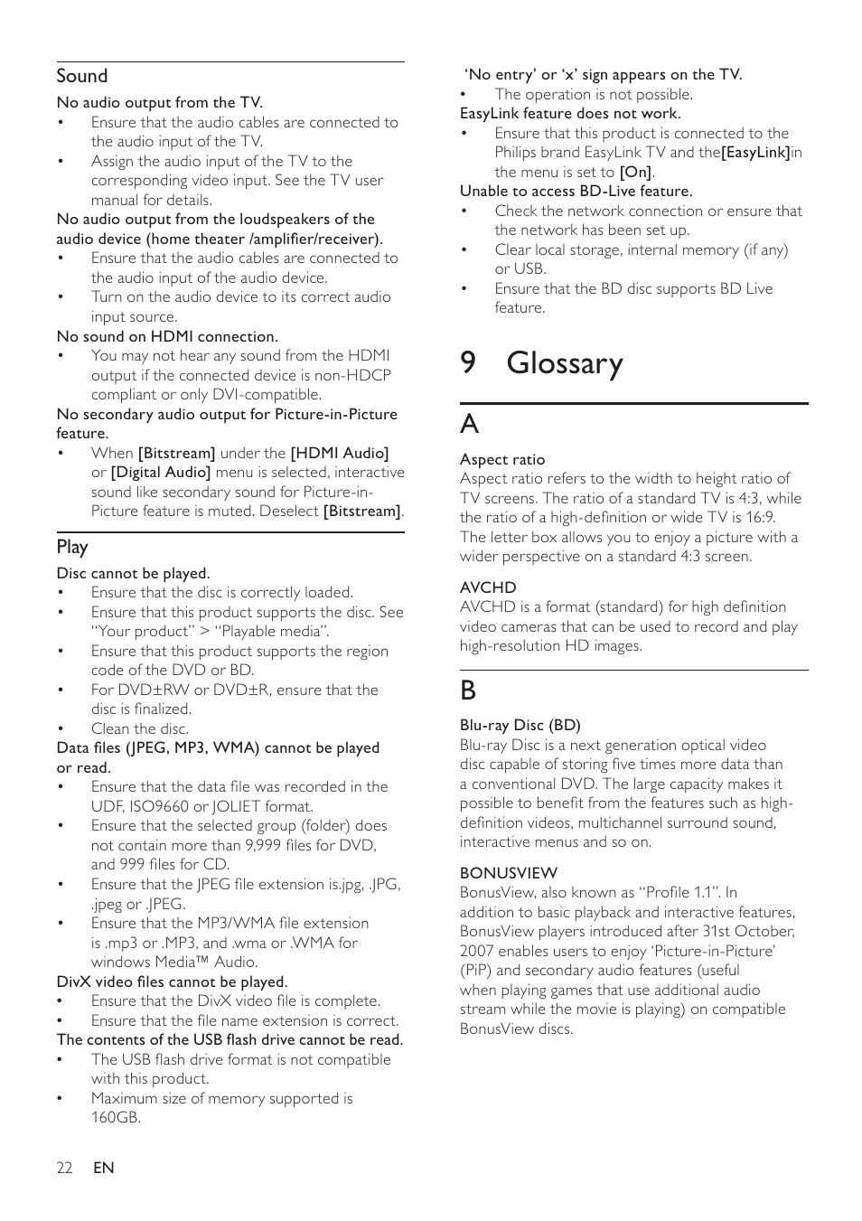 9 glossary | Philips BDP3100 User Manual | Page 22 / 46