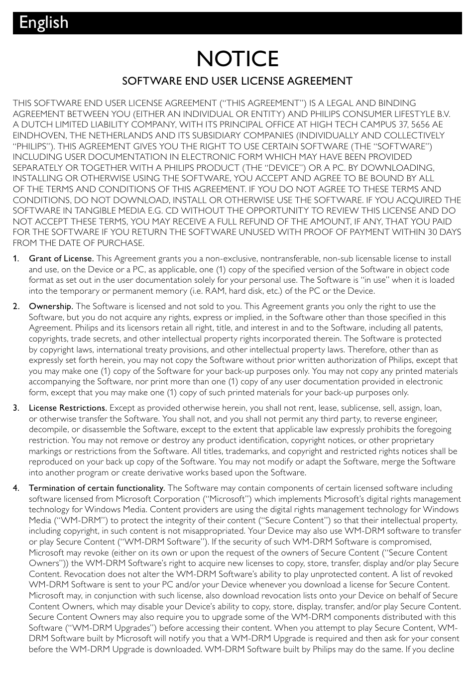 Notice, English | Philips BDP3100 User Manual | Page 24 / 46