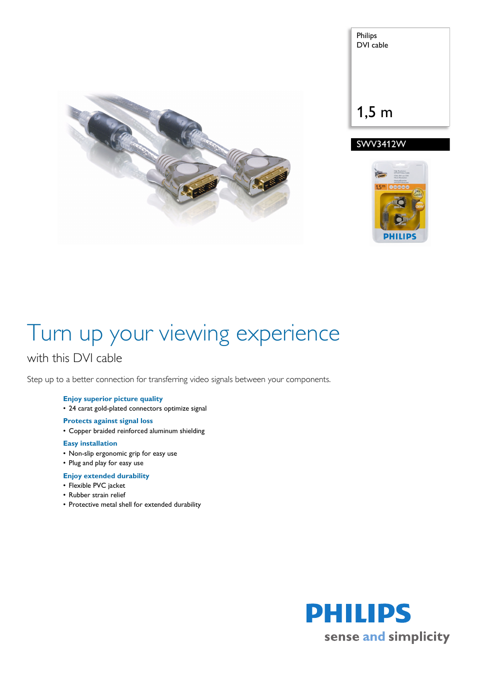 Philips DVI Cable SWV3412W User Manual | 2 pages