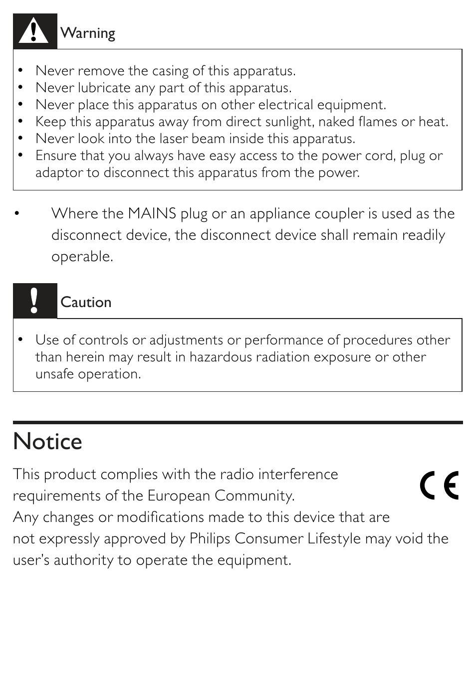 Notice | Philips AZ202/B/C/N/R User Manual | Page 4 / 20