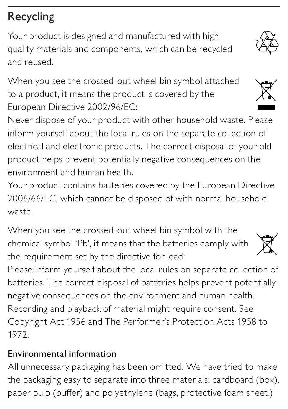 Recycling | Philips AZ202/B/C/N/R User Manual | Page 5 / 20