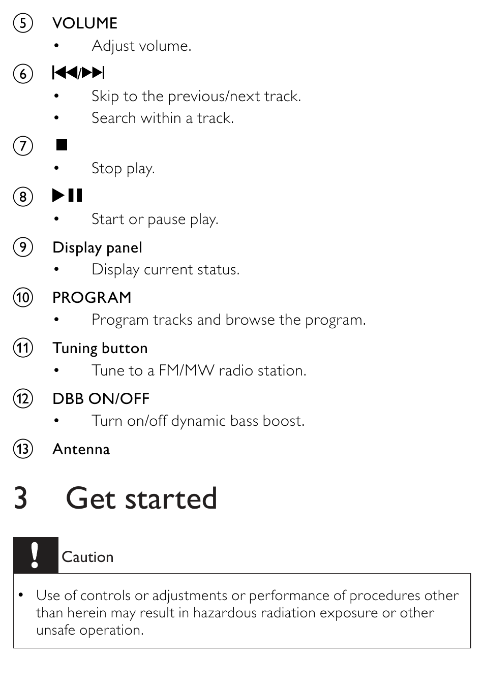 3 get started | Philips AZ202/B/C/N/R User Manual | Page 9 / 20