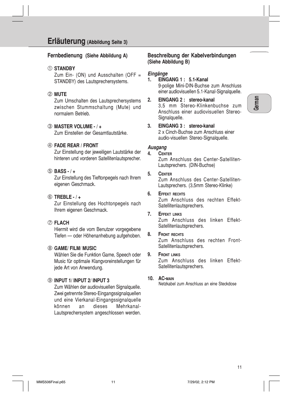 Erläuterung | Philips 600/MMS 506 User Manual | Page 11 / 50