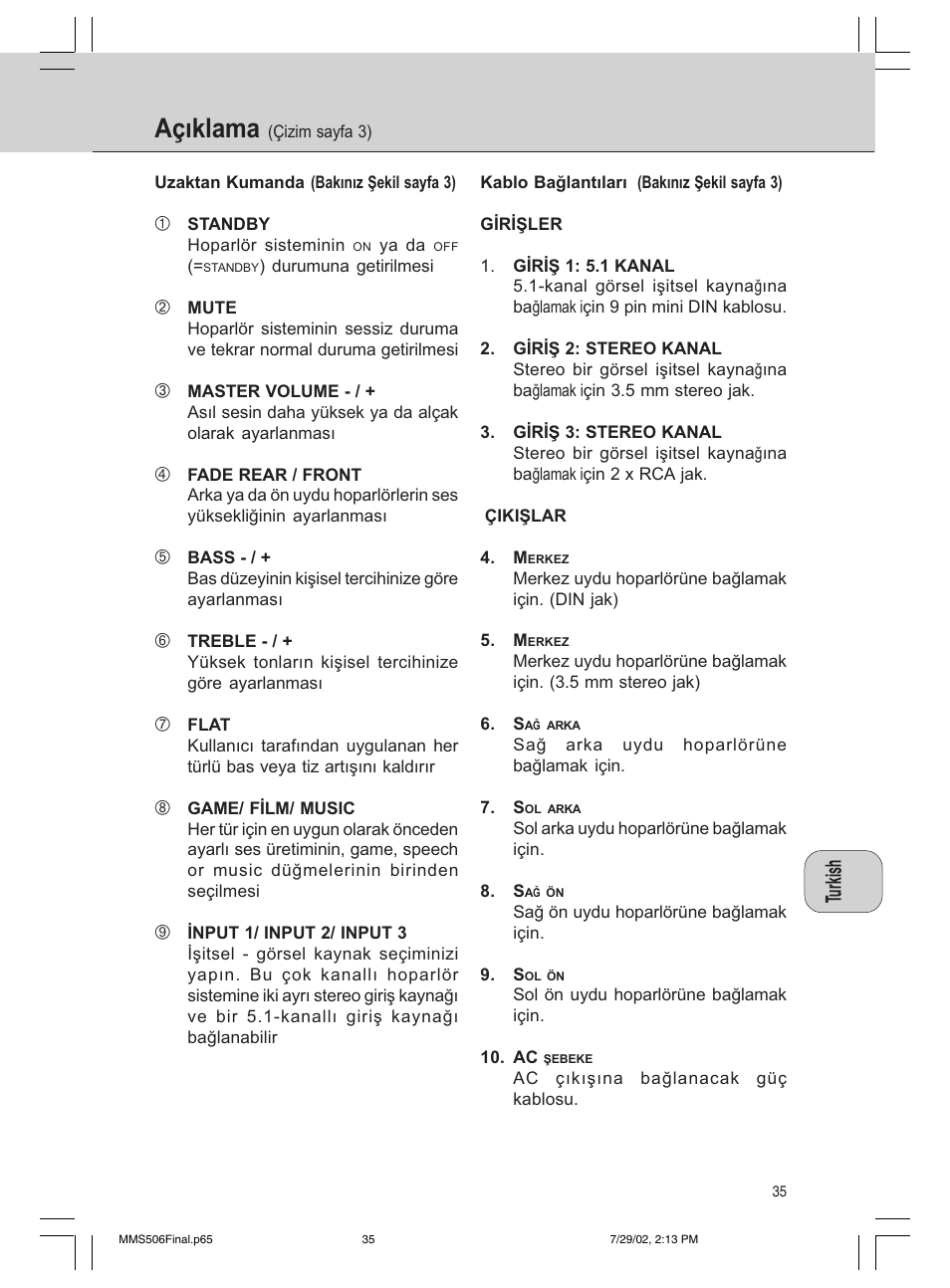 Açýklama | Philips 600/MMS 506 User Manual | Page 35 / 50