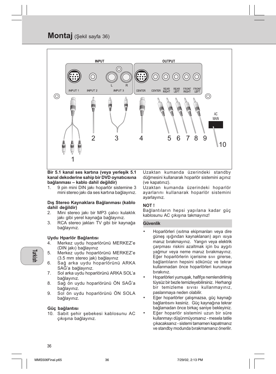 Montaj | Philips 600/MMS 506 User Manual | Page 36 / 50