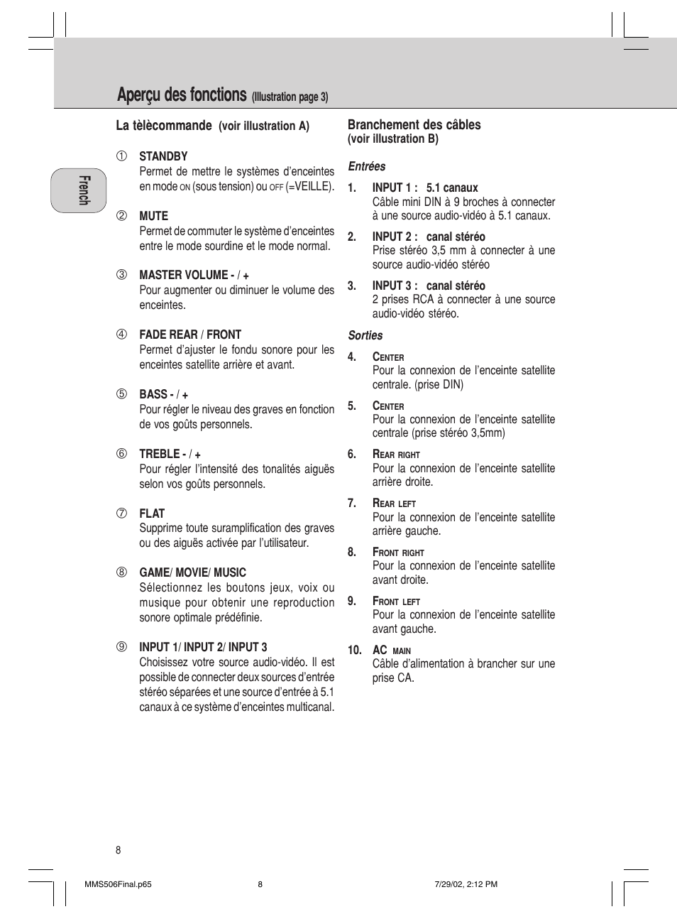 Aperçu des fonctions | Philips 600/MMS 506 User Manual | Page 8 / 50