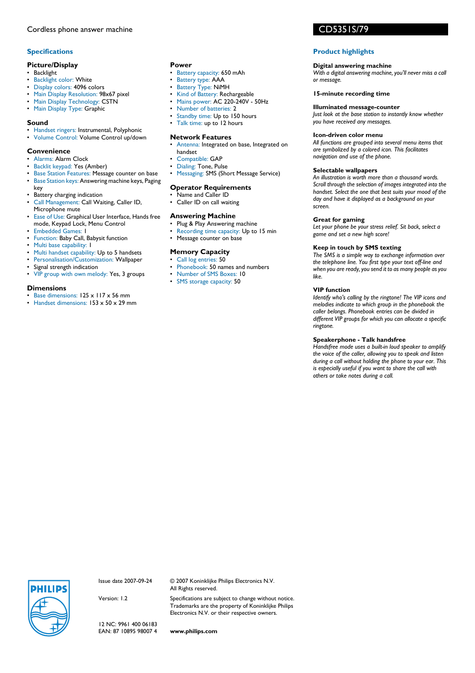 Philips CD5351S User Manual | Page 2 / 2