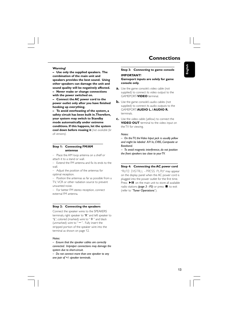 Connections | Philips - FWM569 User Manual | Page 13 / 26