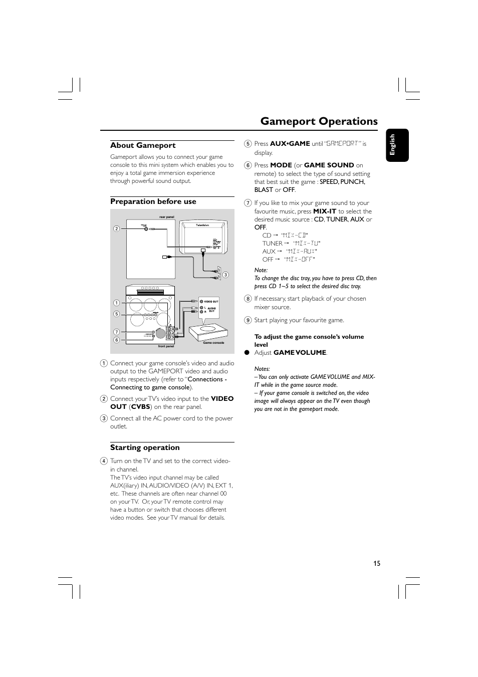 Gameport operations | Philips - FWM569 User Manual | Page 15 / 26