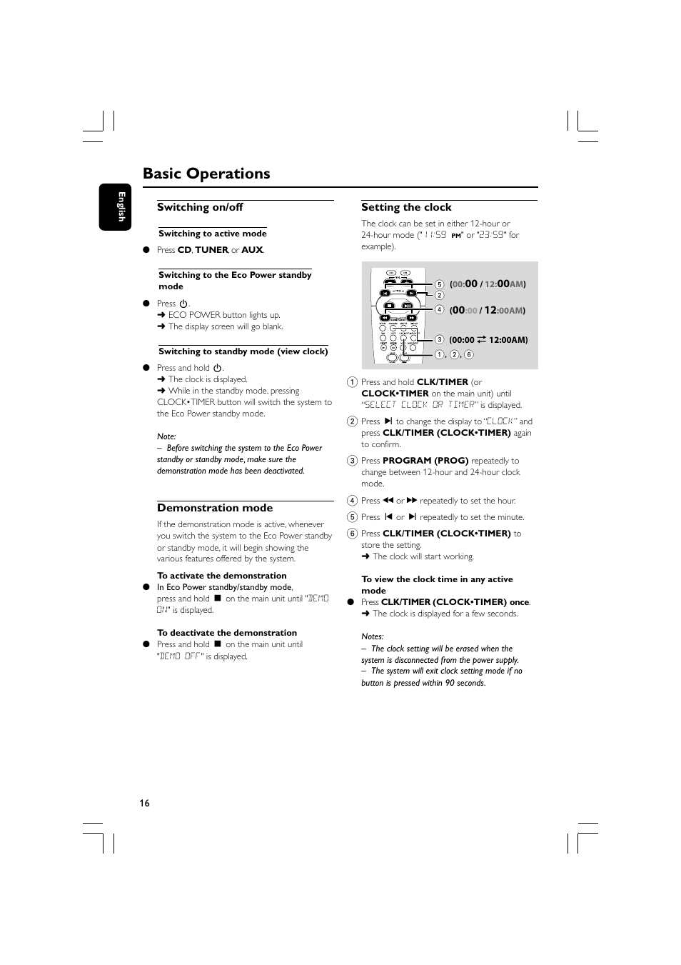 Basic operations | Philips - FWM569 User Manual | Page 16 / 26