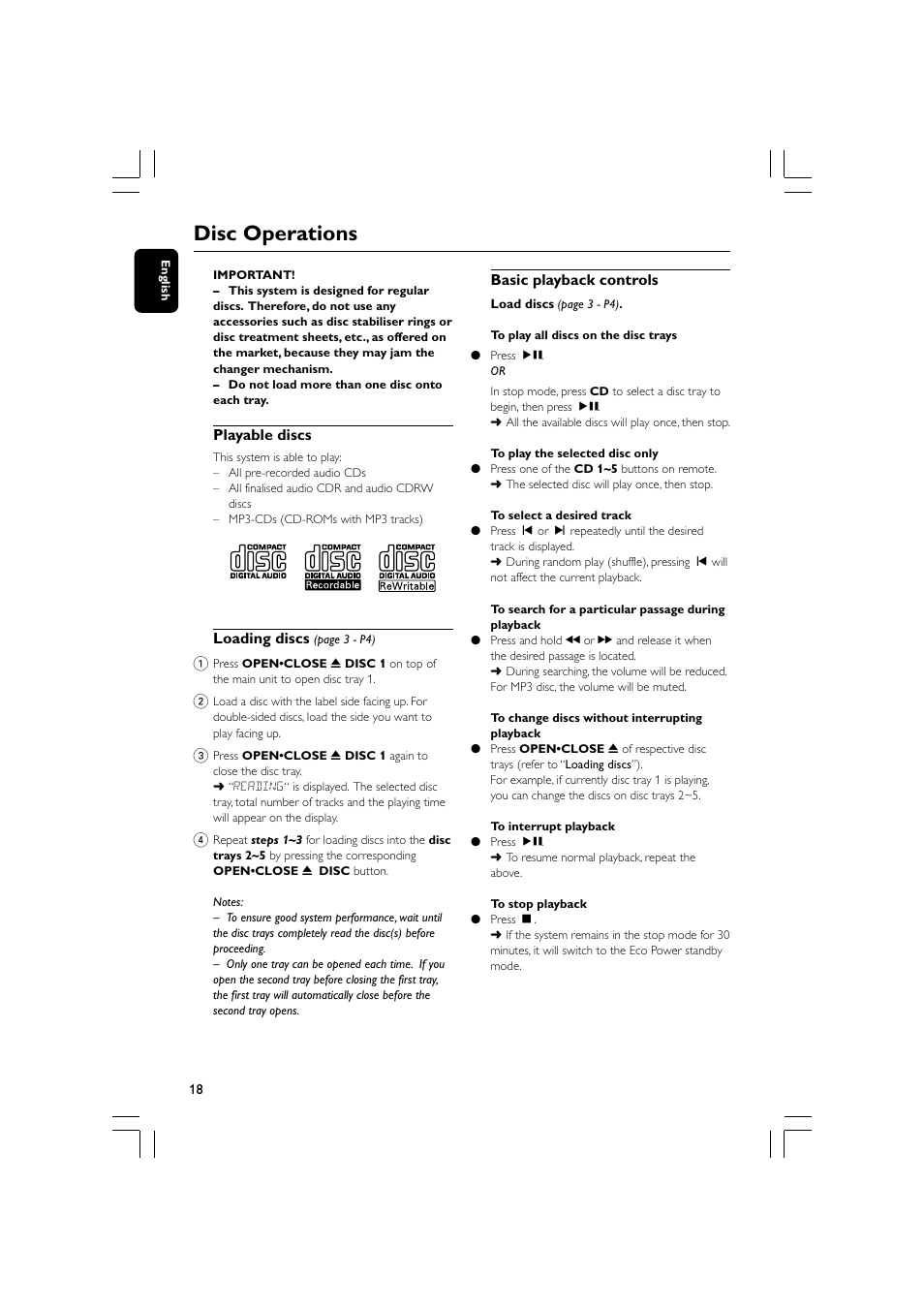 Disc operations | Philips - FWM569 User Manual | Page 18 / 26