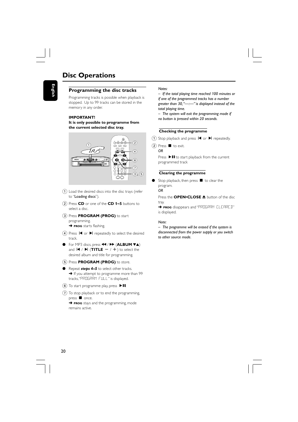 Disc operations, Programming the disc tracks | Philips - FWM569 User Manual | Page 20 / 26