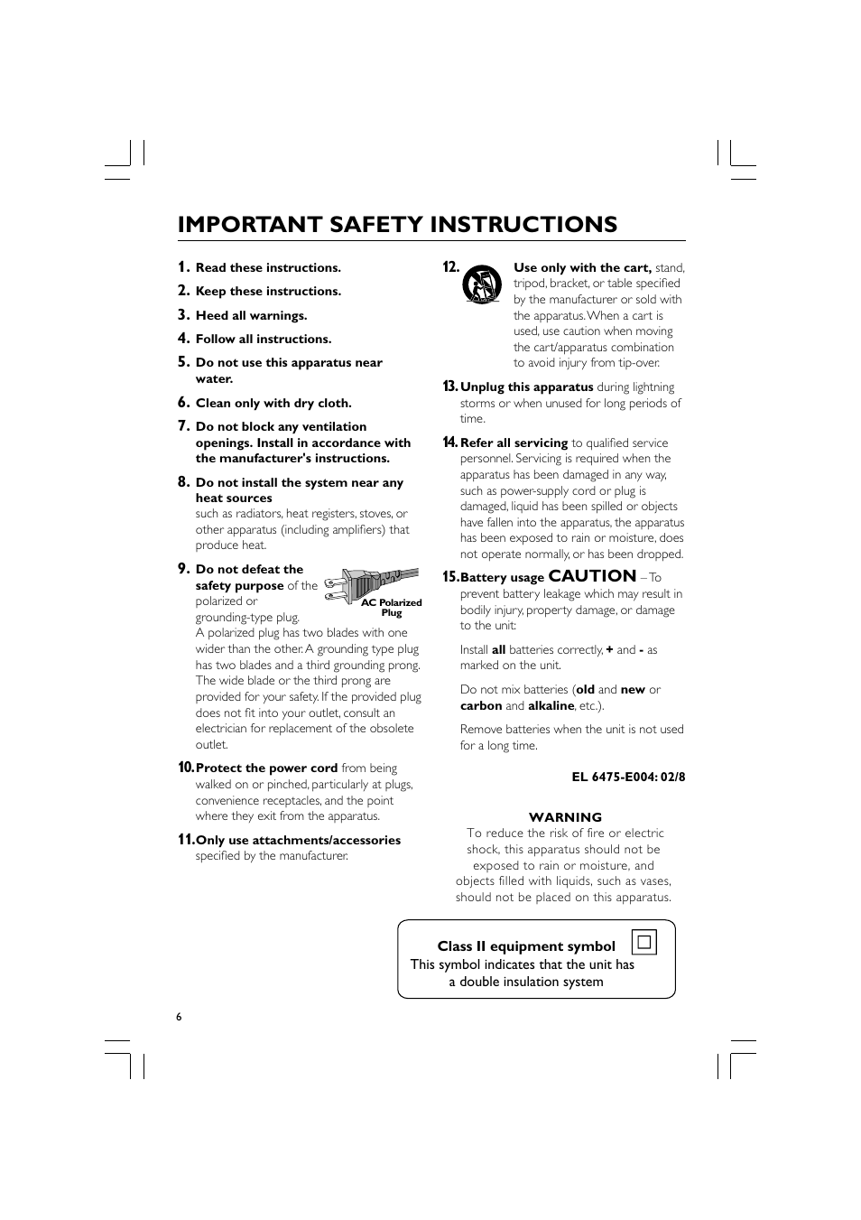 Important safety instructions, Caution | Philips - FWM569 User Manual | Page 6 / 26