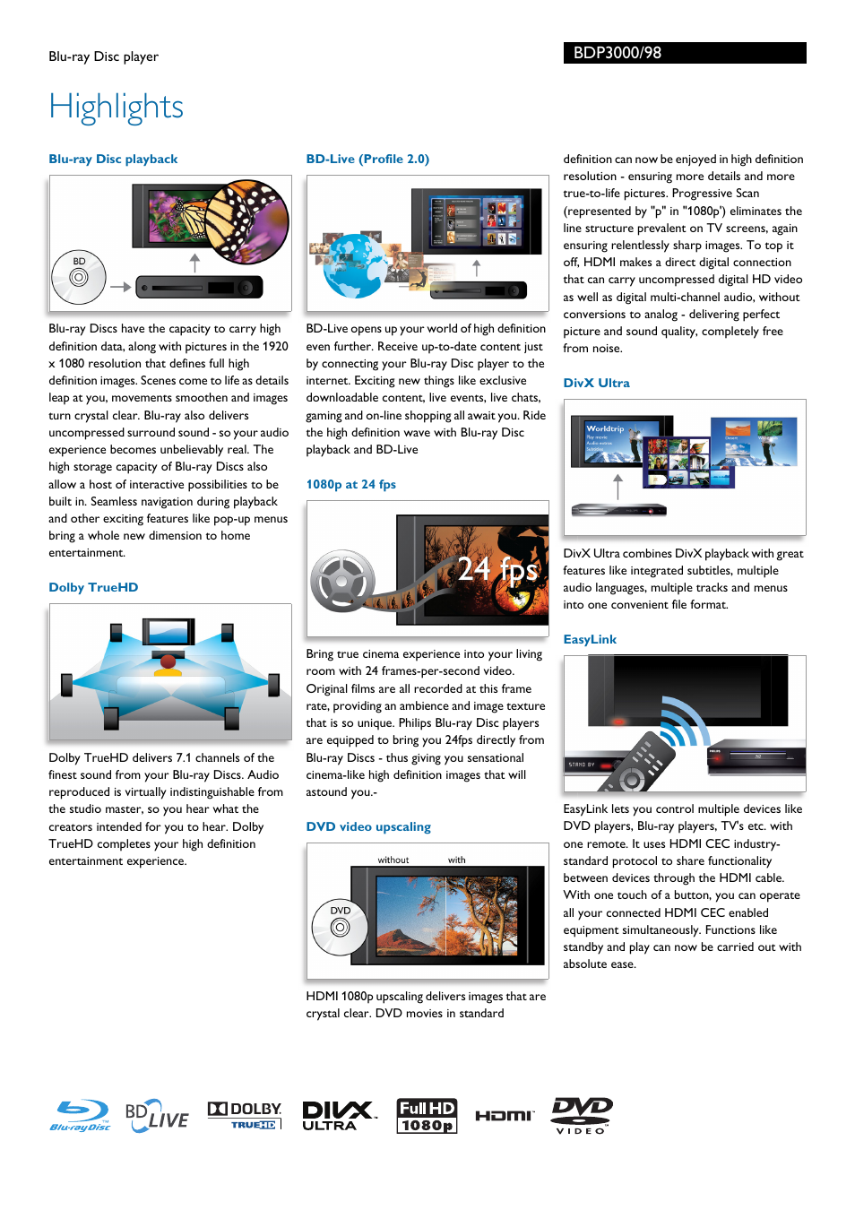 Highlights | Philips BDP3000/98 User Manual | Page 2 / 3