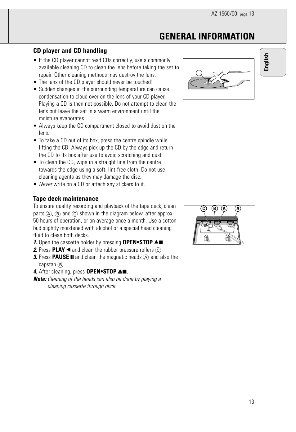 General information | Philips AZ 1560/00 User Manual | Page 13 / 58