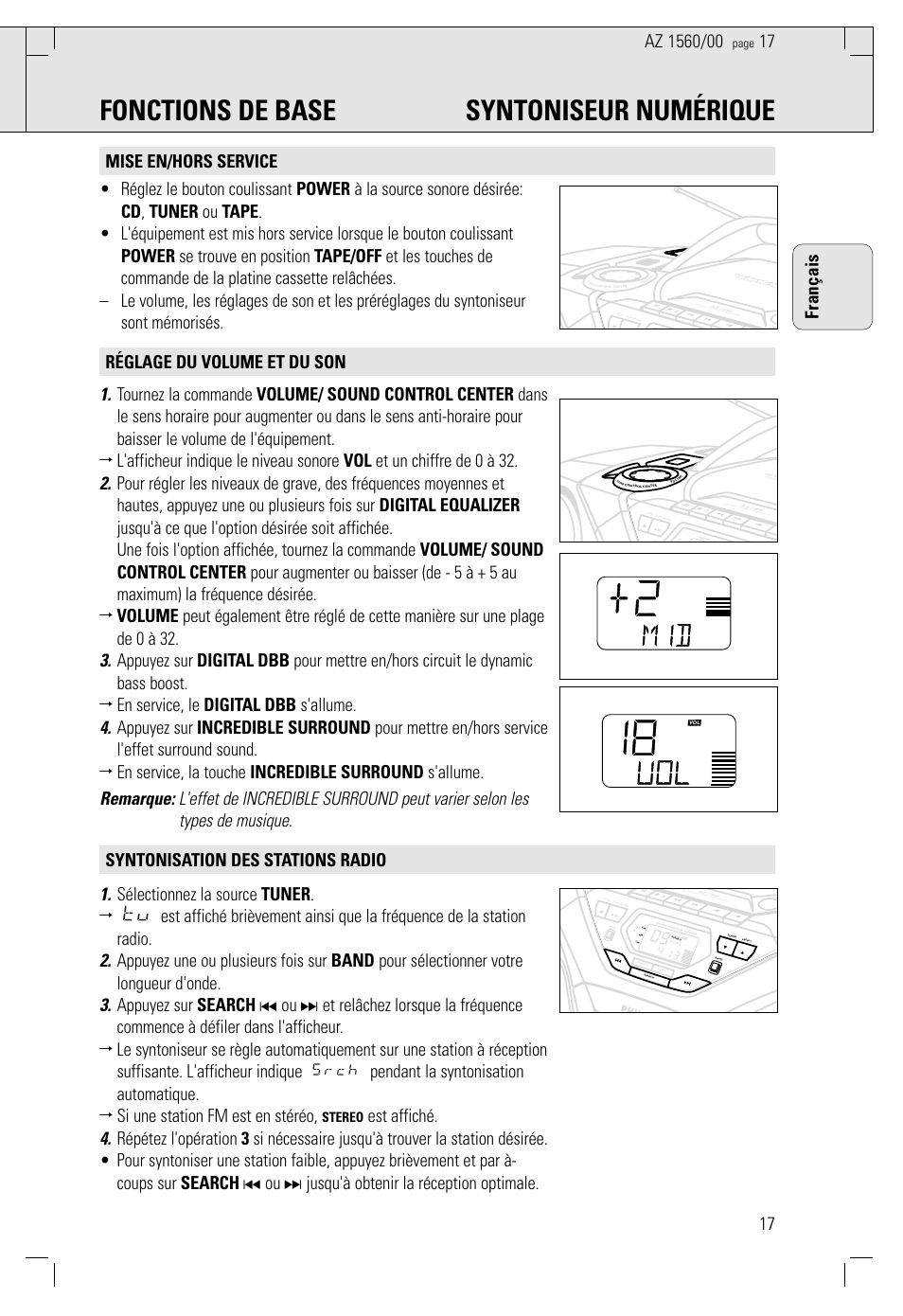 Fonctions de base syntoniseur numérique, Stereo | Philips AZ 1560/00 User Manual | Page 17 / 58