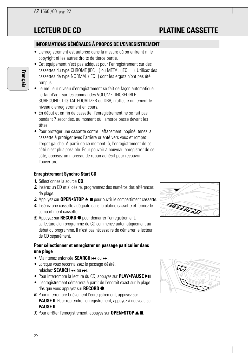 Lecteur de cd platine cassette | Philips AZ 1560/00 User Manual | Page 22 / 58