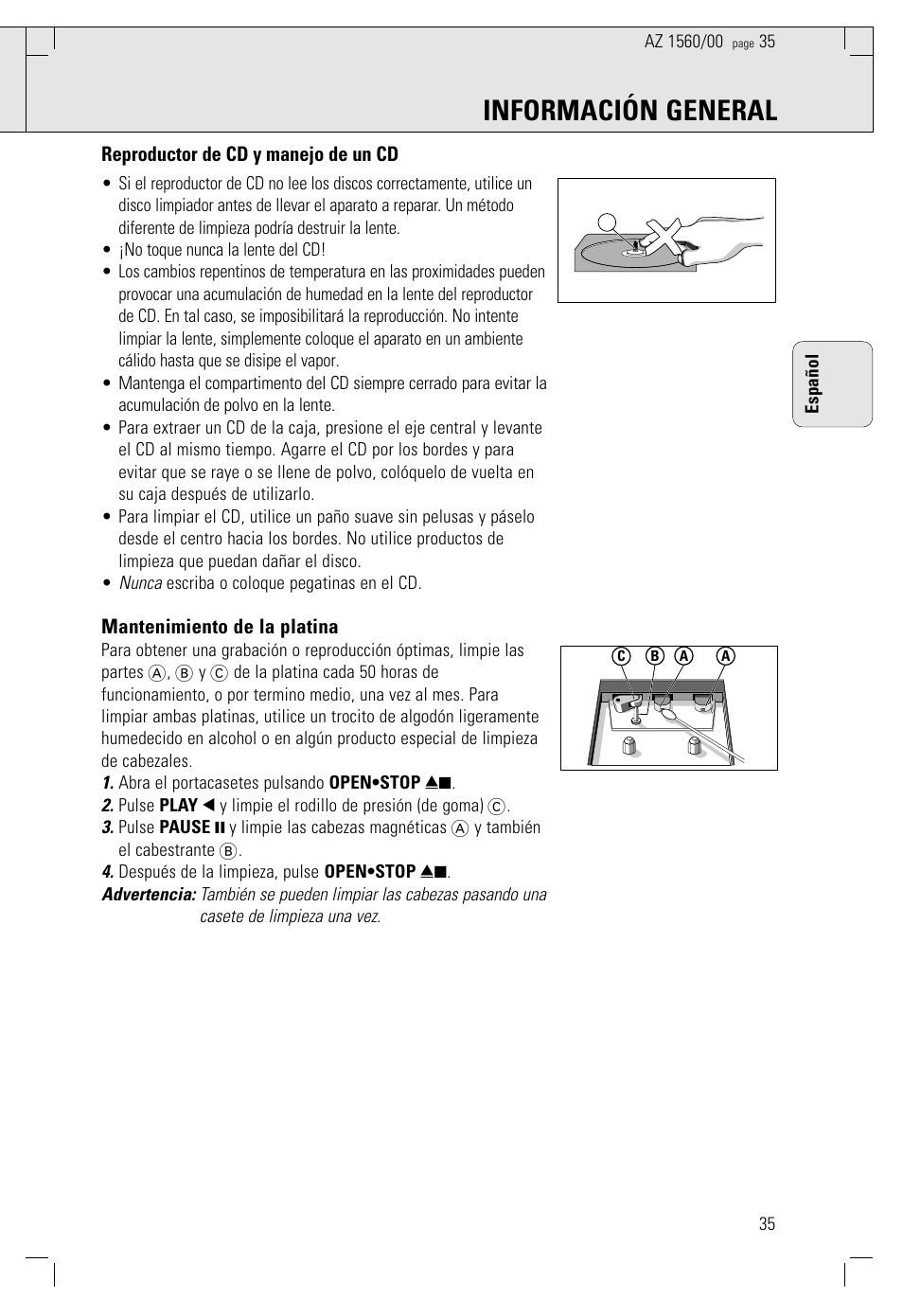 Información general | Philips AZ 1560/00 User Manual | Page 35 / 58