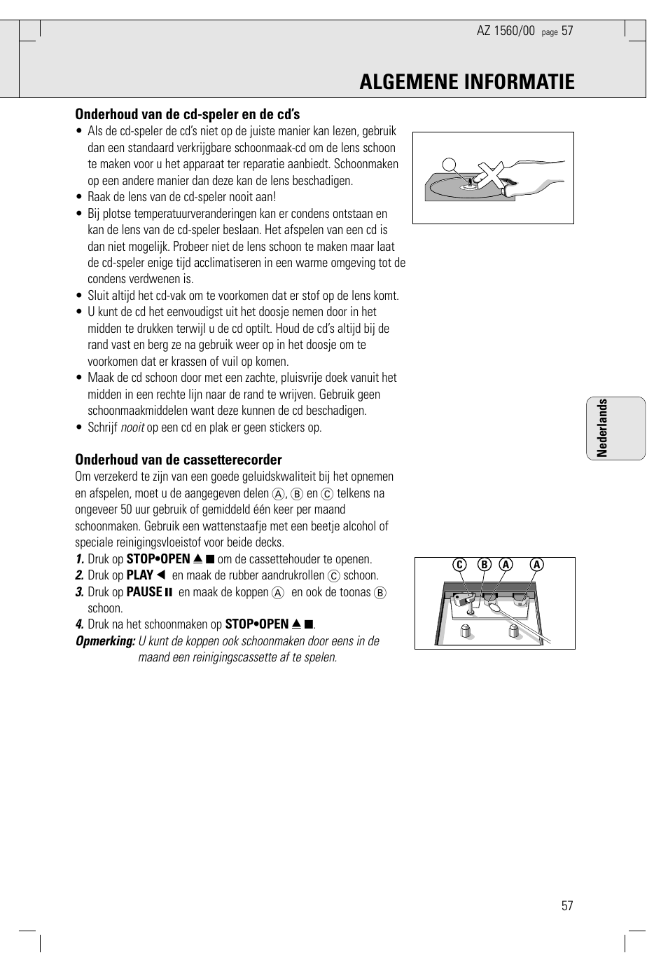 Algemene informatie | Philips AZ 1560/00 User Manual | Page 57 / 58