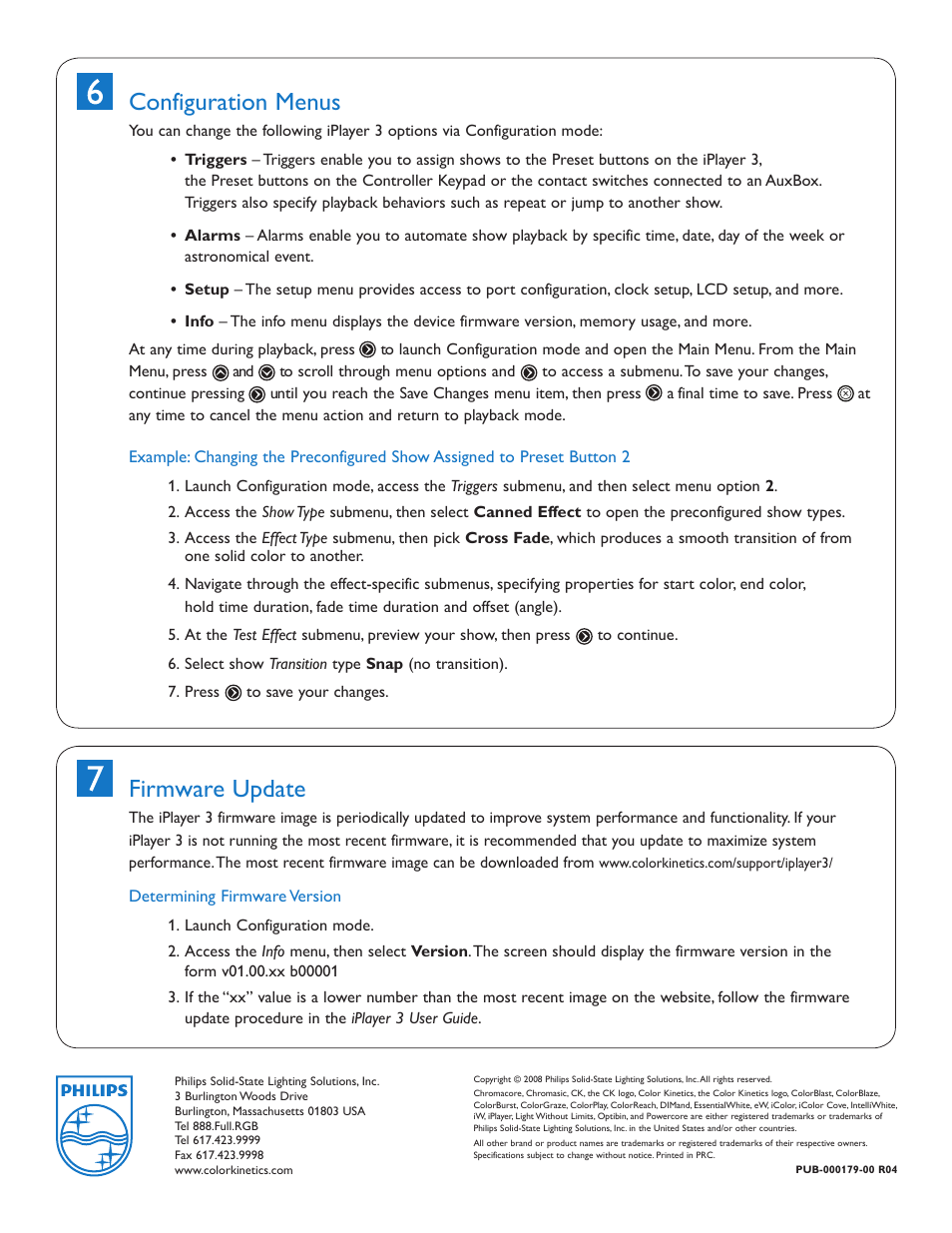Configuration menus, Firmware update | Philips IPLAYER 3 User Manual | Page 4 / 4