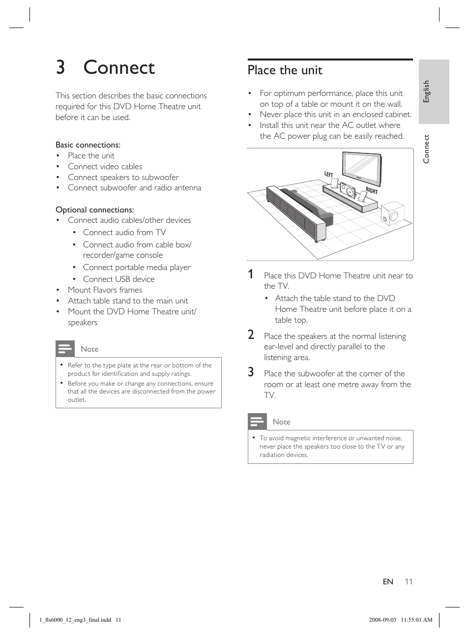 3 connect, Place the unit | Philips Flaors 848390207 User Manual | Page 11 / 50