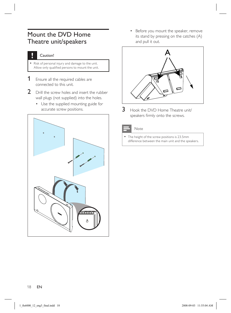Mount the dvd home theatre unit/speakers | Philips Flaors 848390207 User Manual | Page 18 / 50