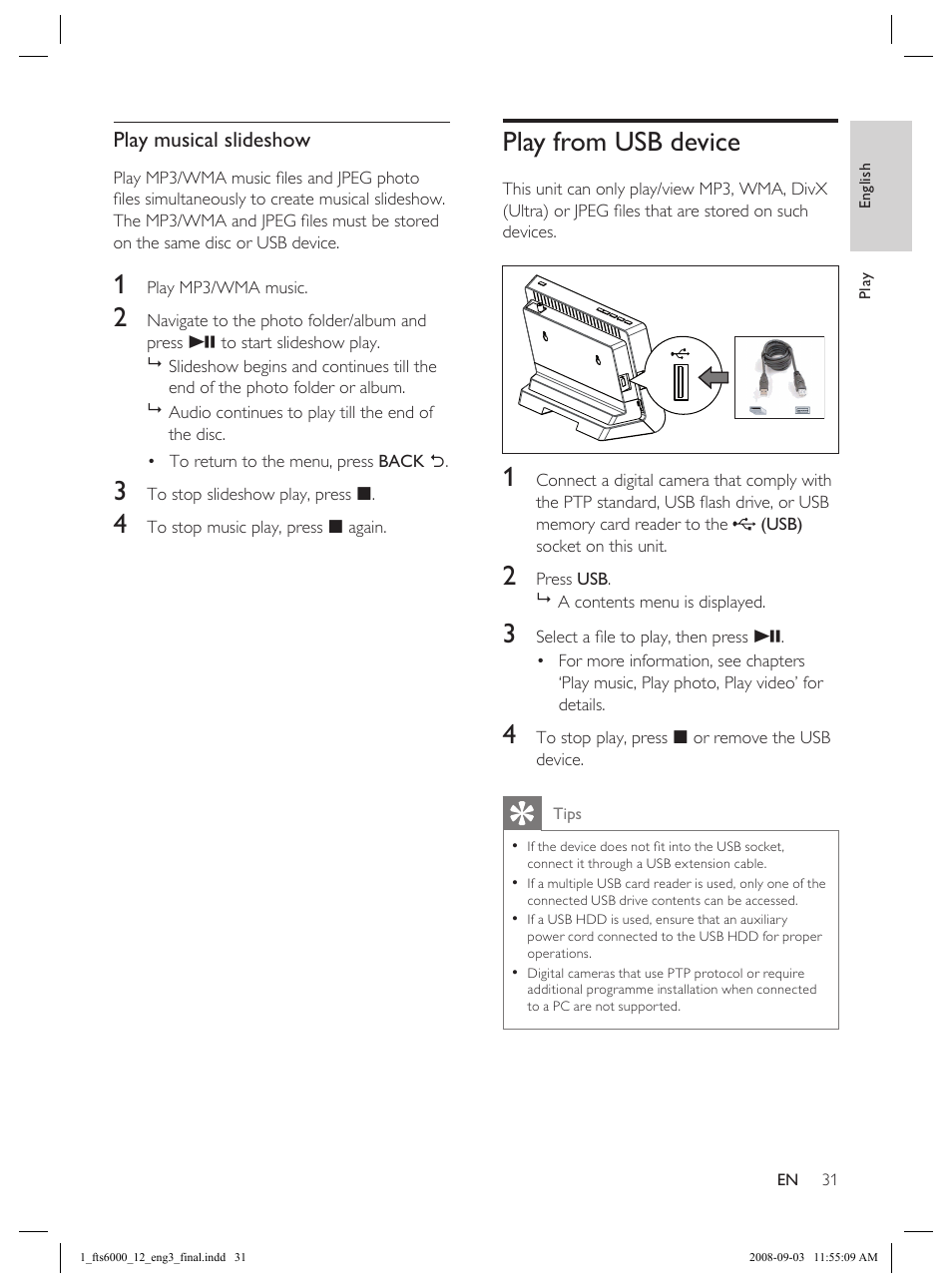 Play from usb device | Philips Flaors 848390207 User Manual | Page 31 / 50