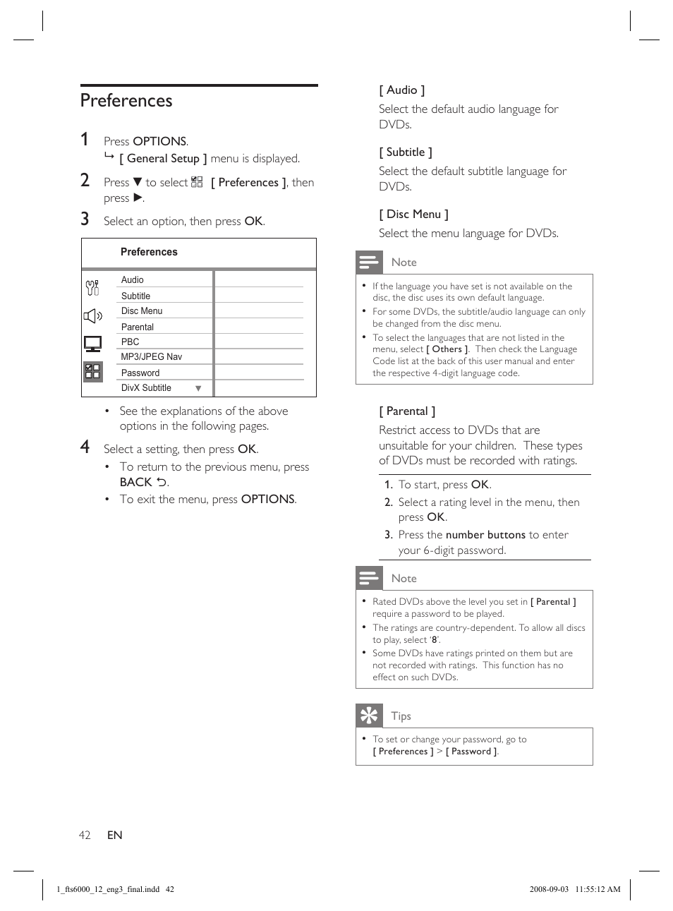 Preferences 1 | Philips Flaors 848390207 User Manual | Page 42 / 50