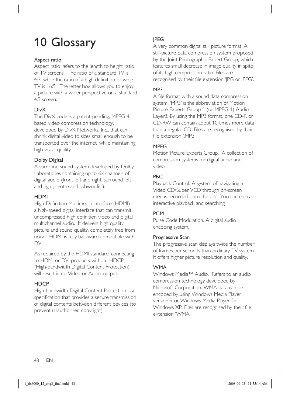 10 glossary | Philips Flaors 848390207 User Manual | Page 48 / 50