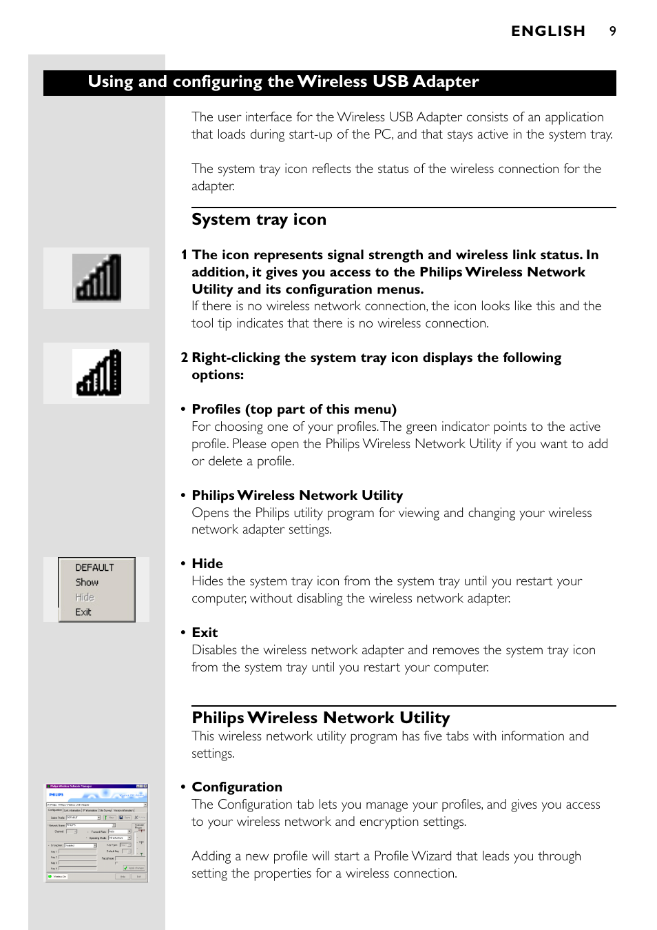 Using and configuring the wireless usb adapter | Philips CPWUA001 User Manual | Page 9 / 30