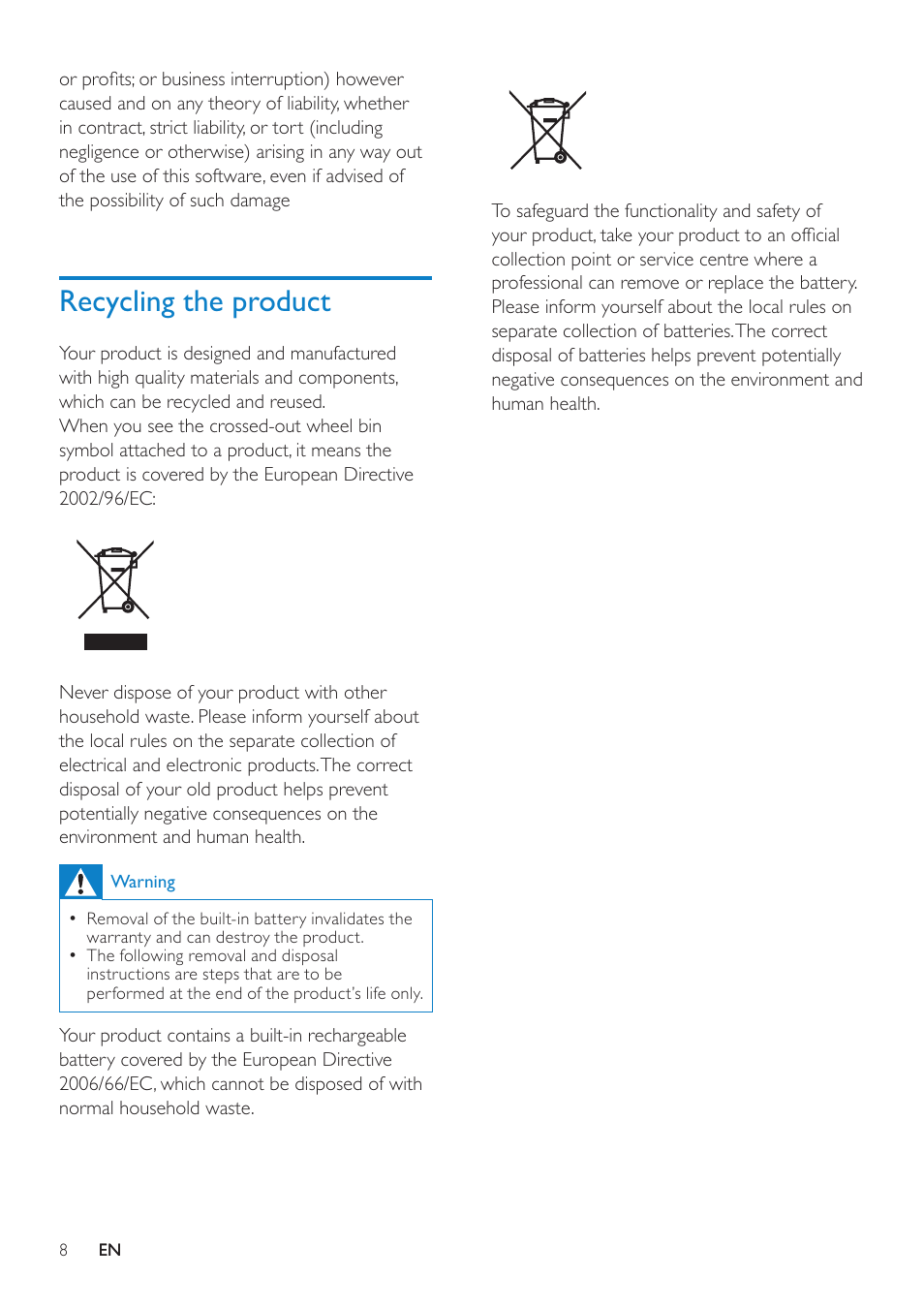 Recycling the product | Philips GOGEAR SA080308 User Manual | Page 8 / 32