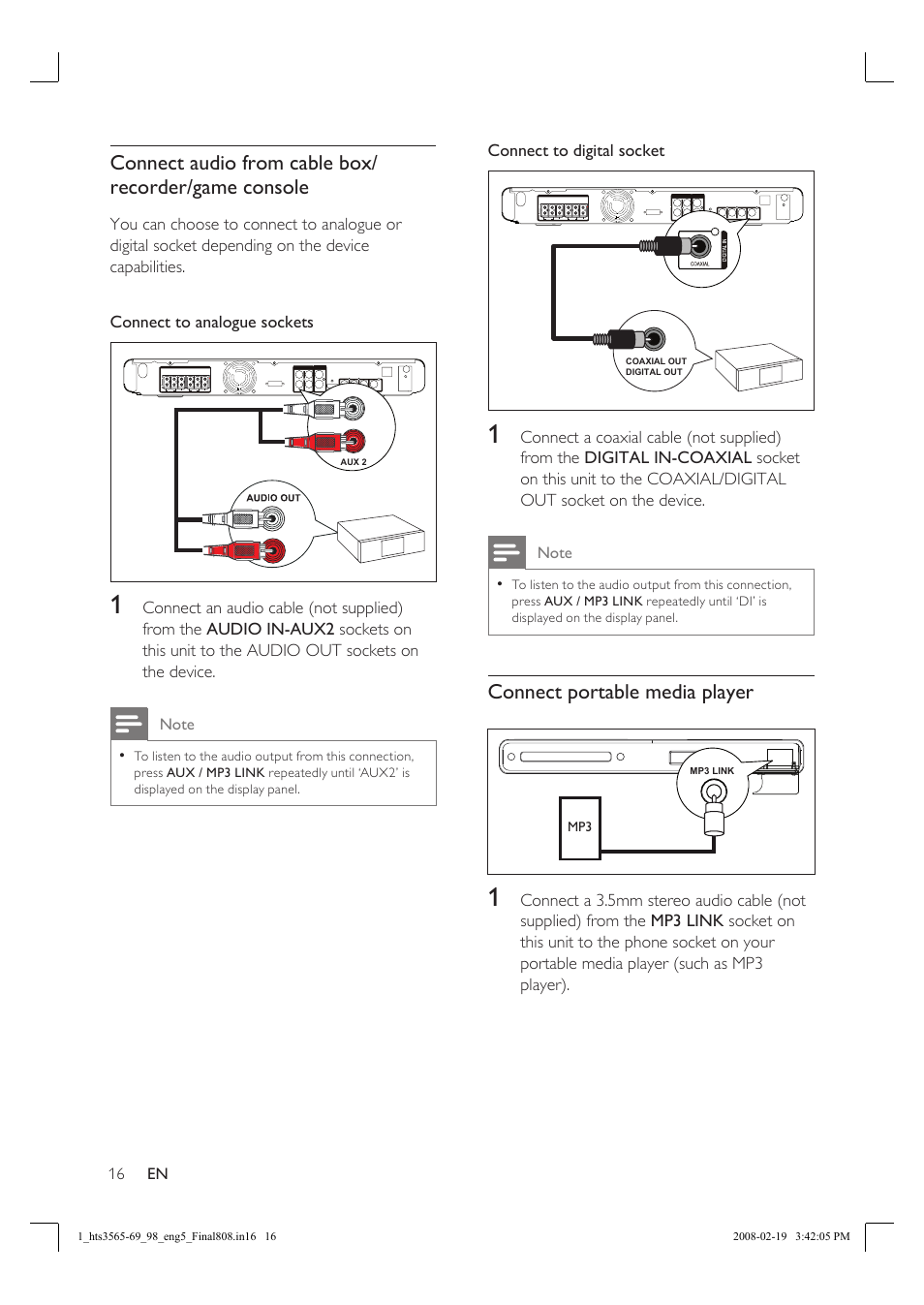 Connect portable media player | Philips HTS3569 User Manual | Page 16 / 48