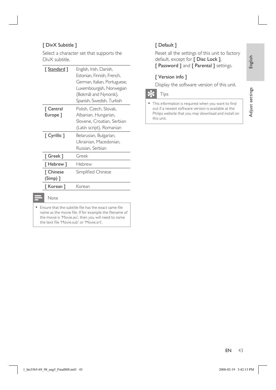 Philips HTS3569 User Manual | Page 43 / 48